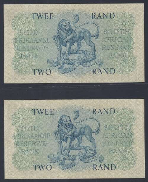 RSA 1962 G Rissik First Issue R2 notes - Two notes in sequence