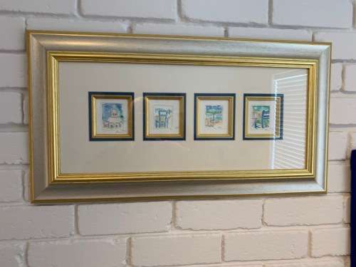 Delightful montage of Mykonos, Greece scenes in original watercolour