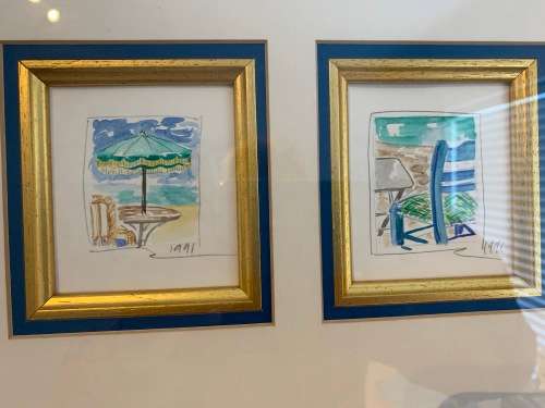 Delightful montage of Mykonos, Greece scenes in original watercolour