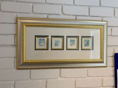 Delightful montage of Mykonos, Greece scenes in original watercolour