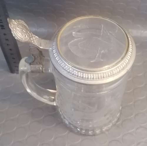 Charming West German Glass Beer Stein with Beautiful Sanblasted images