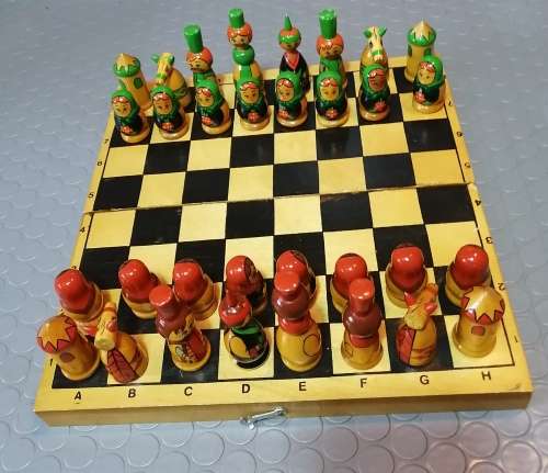 Highly Collectable!!! Handmade/painted Russian Doll Wooden Chess Set