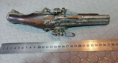 Vintage Decorative Pewter and Wood Spanish Flintlock Display!!!