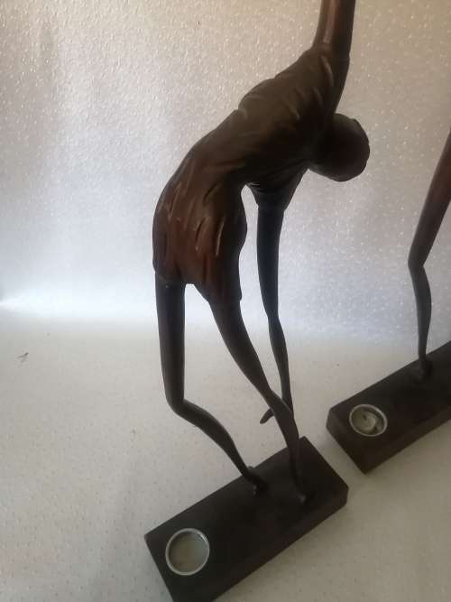 Breathtaking two very large candle holder wooden sculptures