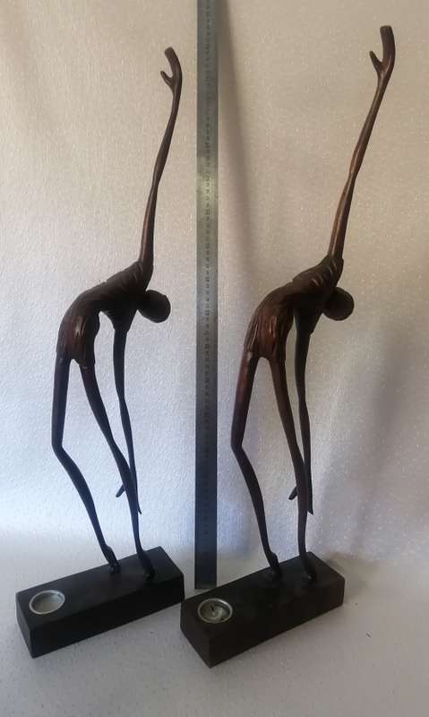 Breathtaking two very large candle holder wooden sculptures