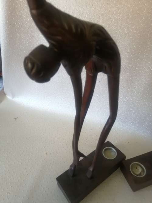 Breathtaking two very large candle holder wooden sculptures