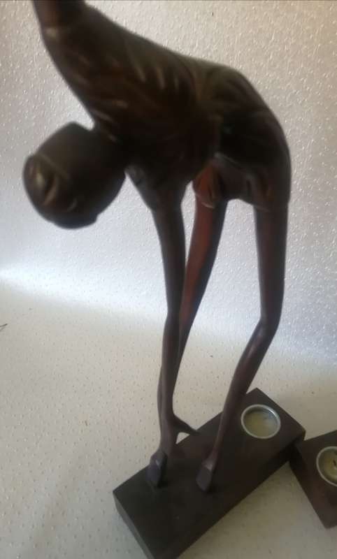 Breathtaking two very large candle holder wooden sculptures