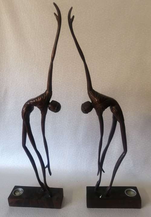 Breathtaking two very large candle holder wooden sculptures
