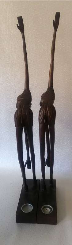 Breathtaking two very large candle holder wooden sculptures