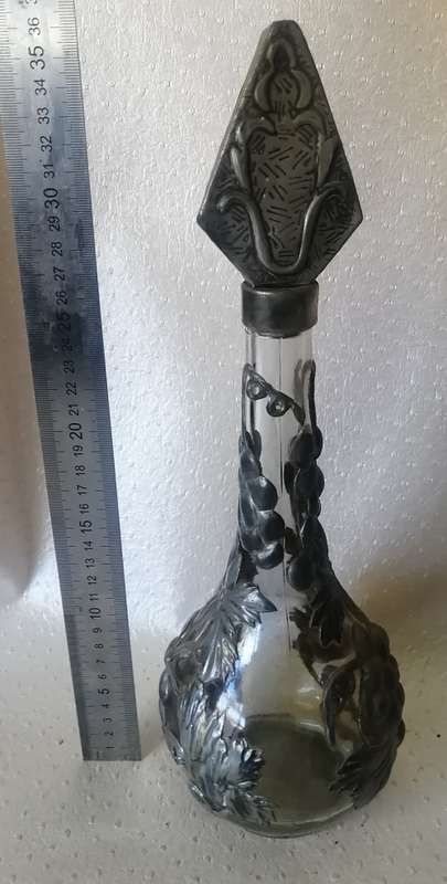 Awesome Embossed metal Glass Decanter