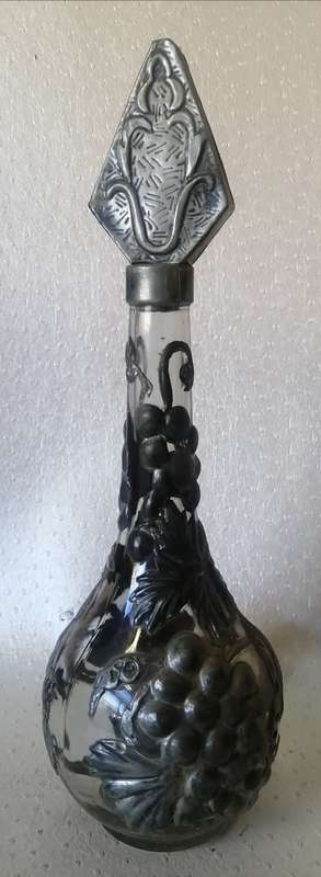 Awesome Embossed metal Glass Decanter