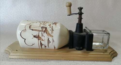 Magnificent!!! Antique Porcelain Cast Iron Wall Mount Coffee Grinder