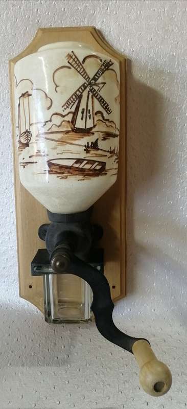 Magnificent!!! Antique Porcelain Cast Iron Wall Mount Coffee Grinder