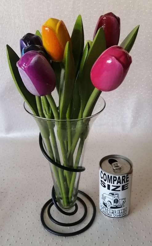 Stunning Glass and Cast Iron Vase Filled with Colourfull Wooden Flowers
