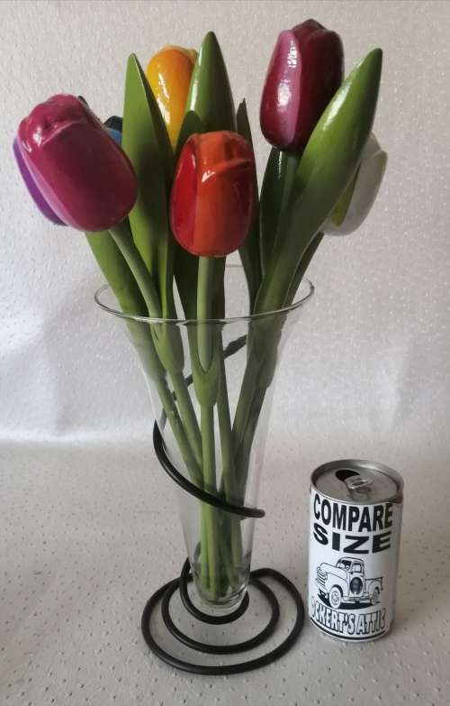 Stunning Glass and Cast Iron Vase Filled with Colourfull Wooden Flowers