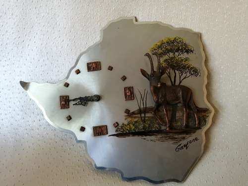 Vintage Original Rhodesia Hand painted Brass and Stainless Steel Clock