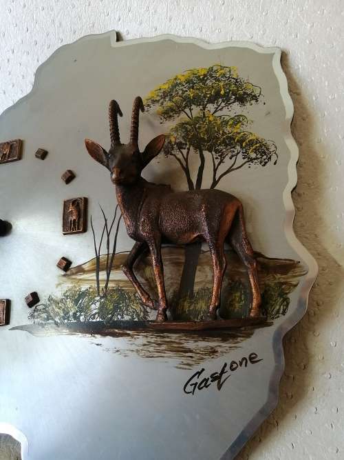 Vintage Original Rhodesia Hand painted Brass and Stainless Steel Clock