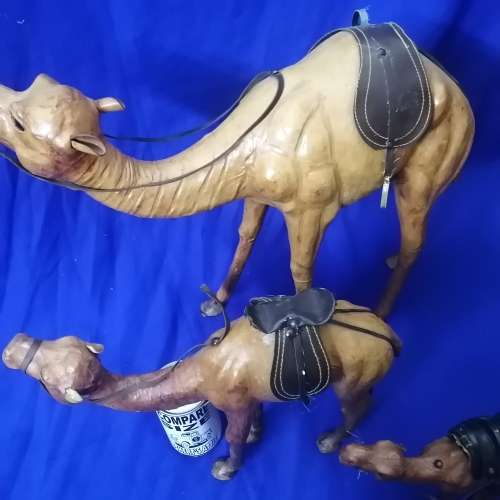 Awesome!! Group of Vintage Hand Carved Leather bound Camels
