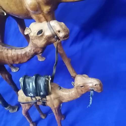 Awesome!! Group of Vintage Hand Carved Leather bound Camels