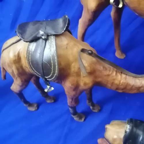 Awesome!! Group of Vintage Hand Carved Leather bound Camels