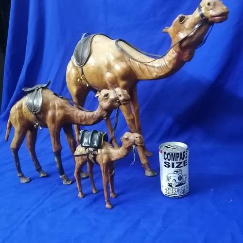Awesome!! Group of Vintage Hand Carved Leather bound Camels