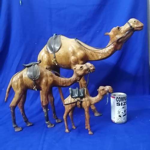 Awesome!! Group of Vintage Hand Carved Leather bound Camels