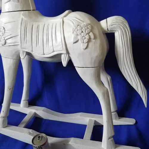 Magnificent Large Hand Carved Solid Wood Rocking Horse (Painted White)