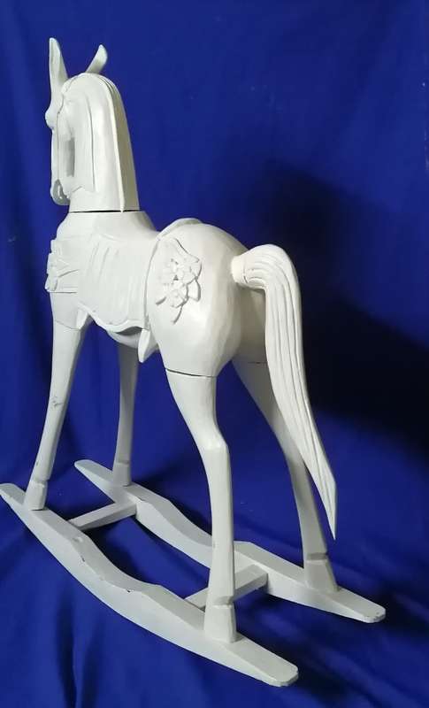 Magnificent Large Hand Carved Solid Wood Rocking Horse (Painted White)