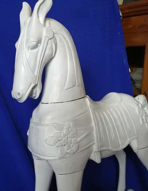 Magnificent Large Hand Carved Solid Wood Rocking Horse (Painted White)
