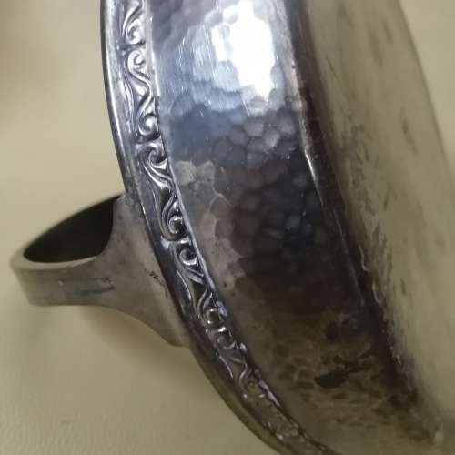 RARE LIBERTY TUDRIC PEWTER andAMP, GLASS HORS D`OEUVRES DISH BY ARCHIBALD KNOX