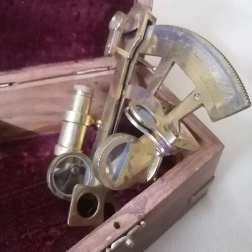 Antique Working Nautical Solid Brass Navigational Marine Sextant in Original Box