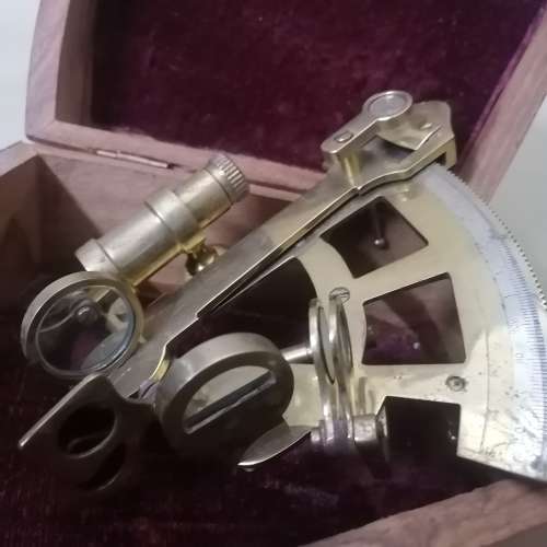 Antique Working Nautical Solid Brass Navigational Marine Sextant in Original Box