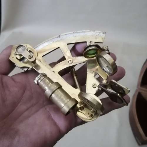 Antique Working Nautical Solid Brass Navigational Marine Sextant in Original Box