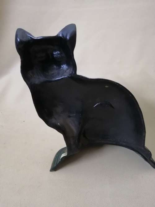 Magnificent Vintage Large Cast Iron Cat Door Stop with Glass eyes