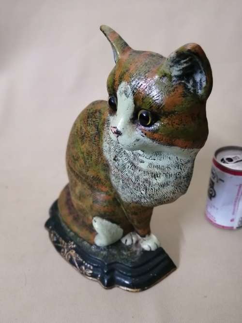 Magnificent Vintage Large Cast Iron Cat Door Stop with Glass eyes