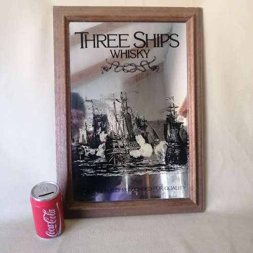 Stunning Large Three Ships Whiskey Bar Mirror