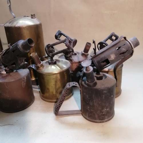 Huge Group of Solid Brass Vintage paraffin Blow Torches
