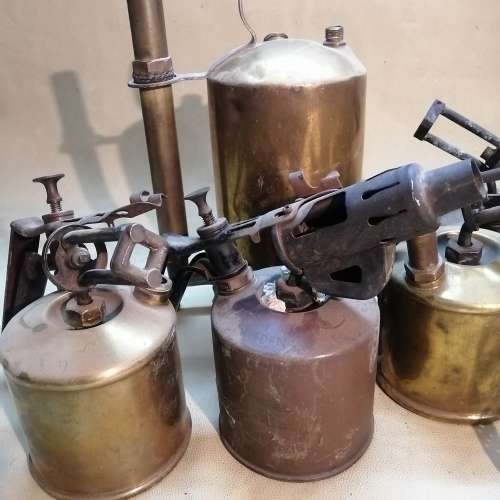 Huge Group of Solid Brass Vintage paraffin Blow Torches