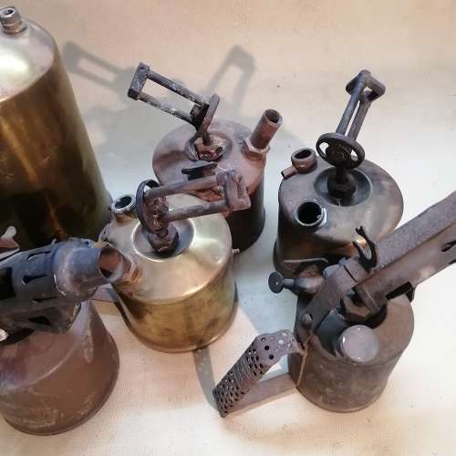 Huge Group of Solid Brass Vintage paraffin Blow Torches
