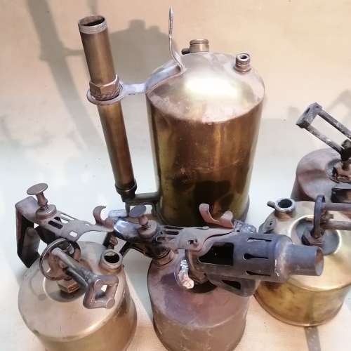 Huge Group of Solid Brass Vintage paraffin Blow Torches