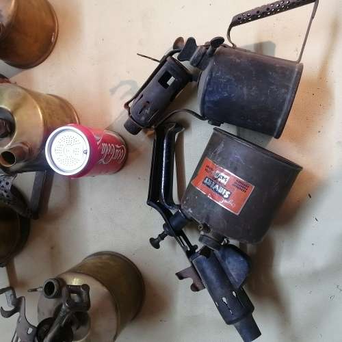 Huge Group of Solid Brass Vintage paraffin Blow Torches
