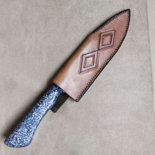 MAGNIFICENT HAND FORGED KNIFE WITH LEATHER SHEATH 320MM LONG
