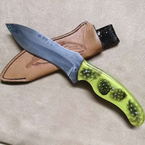 STUNNING HAND FORGED HUNTING KNIFE WITH LEATHER SHEATH 320MM LONG
