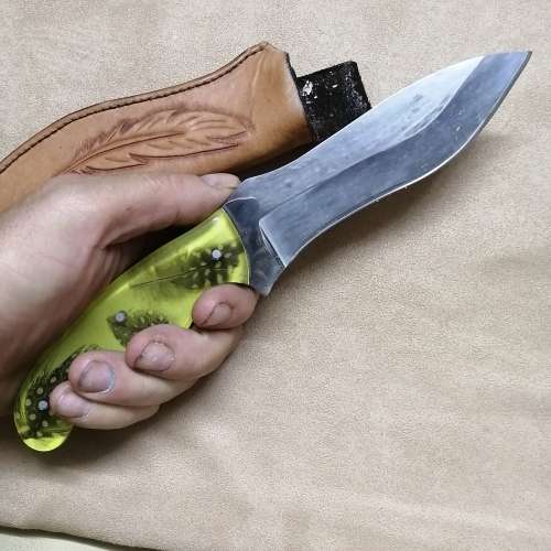 STUNNING HAND FORGED HUNTING KNIFE WITH LEATHER SHEATH 320MM LONG