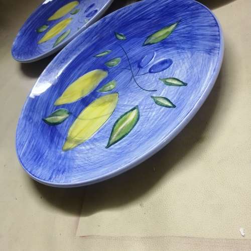 Three Gigantic Lemons Hand Painted Dinner Plates From Italy (350mm)