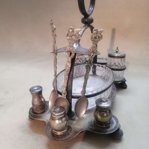 Vintage Harrison Brothers Silver Plate Art Nouveau Condiment Set