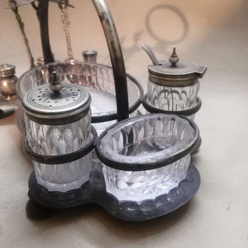 Vintage Harrison Brothers Silver Plate Art Nouveau Condiment Set