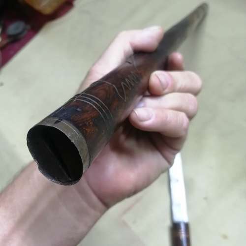 VINTAGE SWORD WALKING CANE WITH BRASS INLAYS