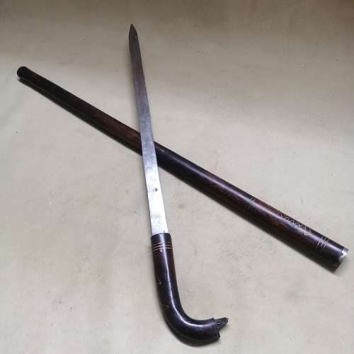 VINTAGE SWORD WALKING CANE WITH BRASS INLAYS