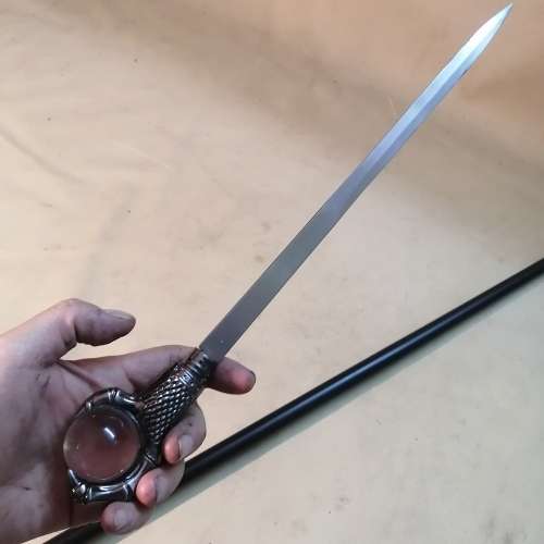 STUNNING HIDDEN SWORD METAL WALKING STICK WITH EAGLE CLAW CLUTCHING A CRYSTAL BALL